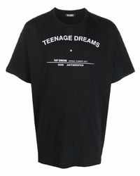 schwarzes und weißes bedrucktes T-Shirt mit einem Rundhalsausschnitt von Raf Simons