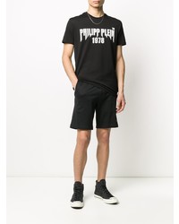 schwarzes und weißes bedrucktes T-Shirt mit einem Rundhalsausschnitt von Philipp Plein