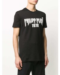 schwarzes und weißes bedrucktes T-Shirt mit einem Rundhalsausschnitt von Philipp Plein