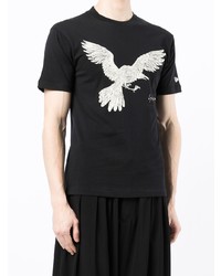 schwarzes und weißes bedrucktes T-Shirt mit einem Rundhalsausschnitt von Yohji Yamamoto