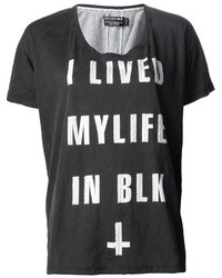schwarzes und weißes bedrucktes T-Shirt mit einem Rundhalsausschnitt von Religion