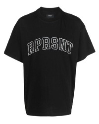 schwarzes und weißes bedrucktes T-Shirt mit einem Rundhalsausschnitt von Represent