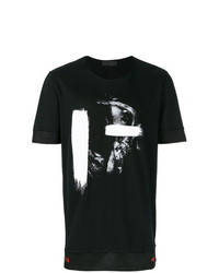 schwarzes und weißes bedrucktes T-Shirt mit einem Rundhalsausschnitt von RH45