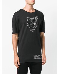 schwarzes und weißes bedrucktes T-Shirt mit einem Rundhalsausschnitt von Philipp Plein