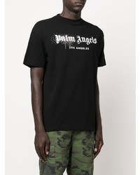 schwarzes und weißes bedrucktes T-Shirt mit einem Rundhalsausschnitt von Palm Angels