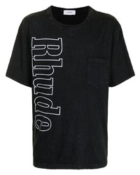 schwarzes und weißes bedrucktes T-Shirt mit einem Rundhalsausschnitt von Rhude