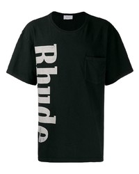 schwarzes und weißes bedrucktes T-Shirt mit einem Rundhalsausschnitt von Rhude