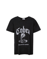 schwarzes und weißes bedrucktes T-Shirt mit einem Rundhalsausschnitt von Rhude