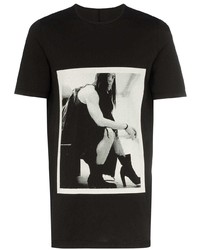 schwarzes und weißes bedrucktes T-Shirt mit einem Rundhalsausschnitt von Rick Owens DRKSHDW