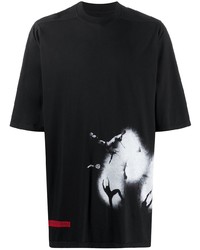 schwarzes und weißes bedrucktes T-Shirt mit einem Rundhalsausschnitt von Rick Owens DRKSHDW