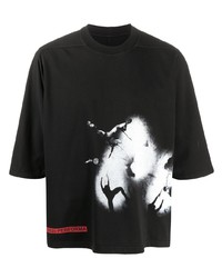 schwarzes und weißes bedrucktes T-Shirt mit einem Rundhalsausschnitt von Rick Owens DRKSHDW