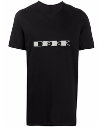 schwarzes und weißes bedrucktes T-Shirt mit einem Rundhalsausschnitt von Rick Owens DRKSHDW