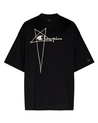 schwarzes und weißes bedrucktes T-Shirt mit einem Rundhalsausschnitt von Rick Owens DRKSHDW