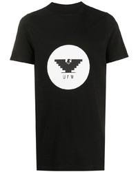 schwarzes und weißes bedrucktes T-Shirt mit einem Rundhalsausschnitt von Rick Owens
