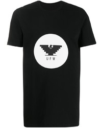 schwarzes und weißes bedrucktes T-Shirt mit einem Rundhalsausschnitt von Rick Owens