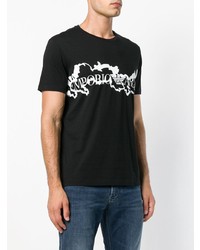 schwarzes und weißes bedrucktes T-Shirt mit einem Rundhalsausschnitt von Emporio Armani