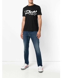 schwarzes und weißes bedrucktes T-Shirt mit einem Rundhalsausschnitt von Emporio Armani