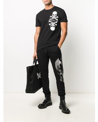 schwarzes und weißes bedrucktes T-Shirt mit einem Rundhalsausschnitt von Philipp Plein