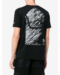 schwarzes und weißes bedrucktes T-Shirt mit einem Rundhalsausschnitt von Stone Island Shadow Project