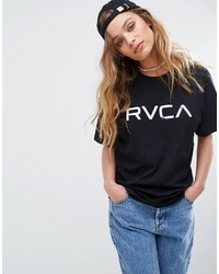 schwarzes und weißes bedrucktes T-Shirt mit einem Rundhalsausschnitt von RVCA