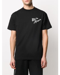 schwarzes und weißes bedrucktes T-Shirt mit einem Rundhalsausschnitt von Palm Angels