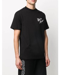 schwarzes und weißes bedrucktes T-Shirt mit einem Rundhalsausschnitt von Palm Angels