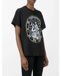 schwarzes und weißes bedrucktes T-Shirt mit einem Rundhalsausschnitt von Christopher Kane