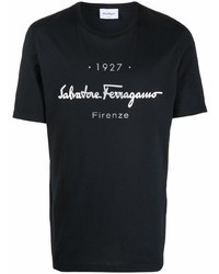 schwarzes und weißes bedrucktes T-Shirt mit einem Rundhalsausschnitt von Salvatore Ferragamo
