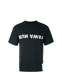schwarzes und weißes bedrucktes T-Shirt mit einem Rundhalsausschnitt von Satisfy