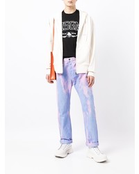 schwarzes und weißes bedrucktes T-Shirt mit einem Rundhalsausschnitt von MSGM