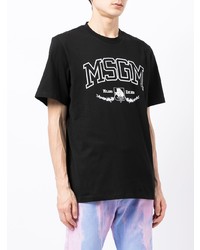 schwarzes und weißes bedrucktes T-Shirt mit einem Rundhalsausschnitt von MSGM