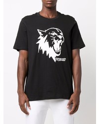 schwarzes und weißes bedrucktes T-Shirt mit einem Rundhalsausschnitt von Puma