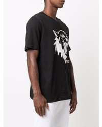 schwarzes und weißes bedrucktes T-Shirt mit einem Rundhalsausschnitt von Puma