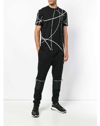 schwarzes und weißes bedrucktes T-Shirt mit einem Rundhalsausschnitt von Les Hommes Urban