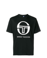 schwarzes und weißes bedrucktes T-Shirt mit einem Rundhalsausschnitt von Sergio Tacchini