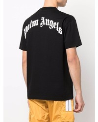 schwarzes und weißes bedrucktes T-Shirt mit einem Rundhalsausschnitt von Palm Angels