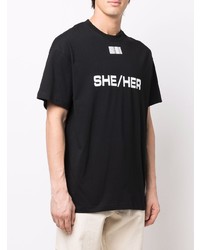 schwarzes und weißes bedrucktes T-Shirt mit einem Rundhalsausschnitt von VTMNTS