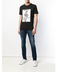 schwarzes und weißes bedrucktes T-Shirt mit einem Rundhalsausschnitt von Diesel Black Gold