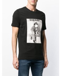 schwarzes und weißes bedrucktes T-Shirt mit einem Rundhalsausschnitt von Diesel Black Gold