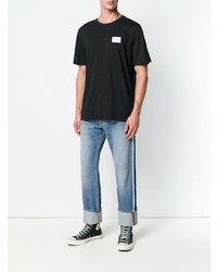 schwarzes und weißes bedrucktes T-Shirt mit einem Rundhalsausschnitt von Calvin Klein Jeans