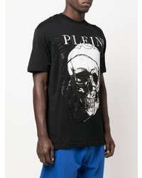 schwarzes und weißes bedrucktes T-Shirt mit einem Rundhalsausschnitt von Philipp Plein