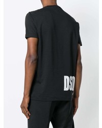 schwarzes und weißes bedrucktes T-Shirt mit einem Rundhalsausschnitt von DSQUARED2