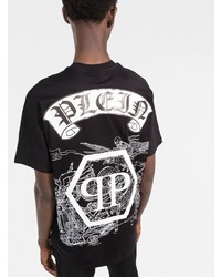 schwarzes und weißes bedrucktes T-Shirt mit einem Rundhalsausschnitt von Philipp Plein