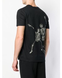 schwarzes und weißes bedrucktes T-Shirt mit einem Rundhalsausschnitt von Alexander McQueen