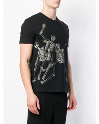 schwarzes und weißes bedrucktes T-Shirt mit einem Rundhalsausschnitt von Alexander McQueen