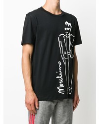 schwarzes und weißes bedrucktes T-Shirt mit einem Rundhalsausschnitt von Moschino