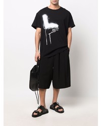 schwarzes und weißes bedrucktes T-Shirt mit einem Rundhalsausschnitt von Yohji Yamamoto