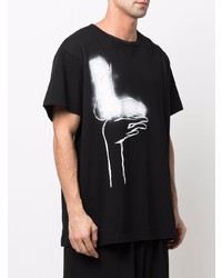 schwarzes und weißes bedrucktes T-Shirt mit einem Rundhalsausschnitt von Yohji Yamamoto