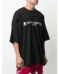 schwarzes und weißes bedrucktes T-Shirt mit einem Rundhalsausschnitt von Mastermind World