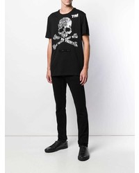 schwarzes und weißes bedrucktes T-Shirt mit einem Rundhalsausschnitt von Philipp Plein